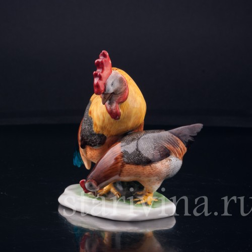 Фарфорвая статуэтка птиц Петух и курица, Metzler & Ortloff, Германия, до 1972 г.
