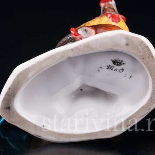 Фарфорвая статуэтка птиц Петух и курица, Metzler & Ortloff, Германия, до 1972 г.