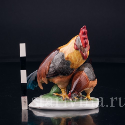 Фарфорвая статуэтка птиц Петух и курица, Metzler & Ortloff, Германия, до 1972 г.