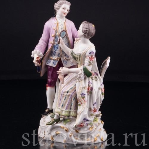Старинная фигурка из фарфора Пара, Маскарад, Meissen, Германия, 19 в.
