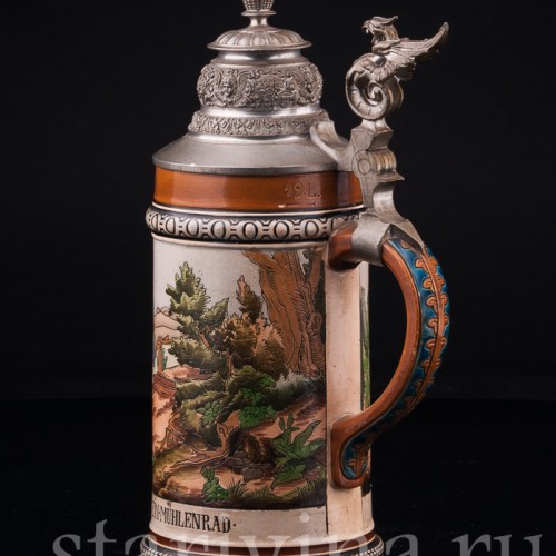 Старинная пивная Кружка Мельница 1/2 л, Hauber & Reuther, Германия, 1876-1910 гг.