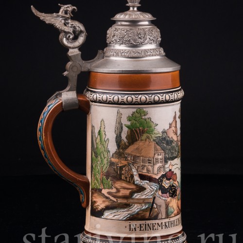 Старинная пивная Кружка Мельница 1/2 л, Hauber & Reuther, Германия, 1876-1910 гг.