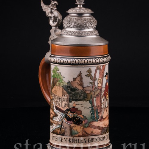 Старинная пивная Кружка Мельница 1/2 л, Hauber & Reuther, Германия, 1876-1910 гг.