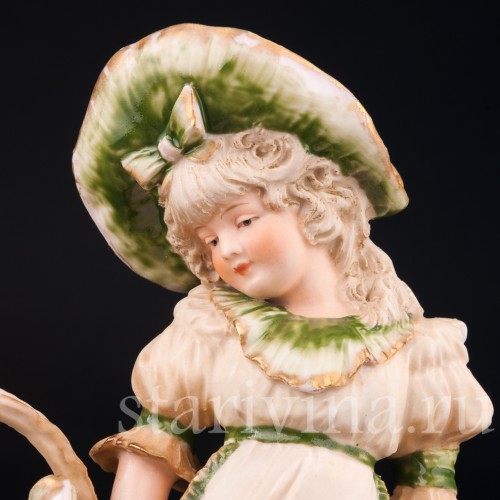 Девочка в шляпке с корзиной, Ernst Wahliss, Австрия, 1897-1906 гг