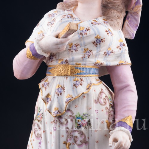 Фарфорвая статуэтка Дама в шляпке с веером, Франция, 19 в.