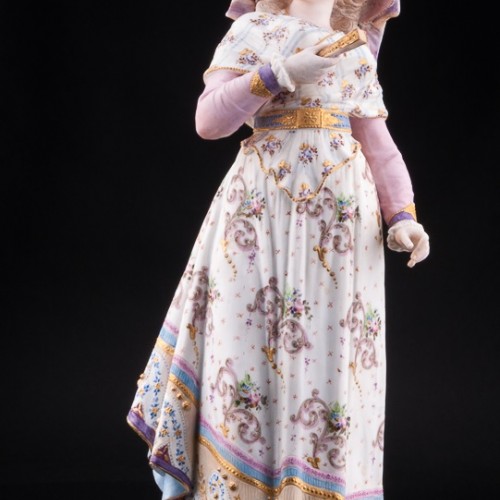 Фарфорвая статуэтка Дама в шляпке с веером, Франция, 19 в.