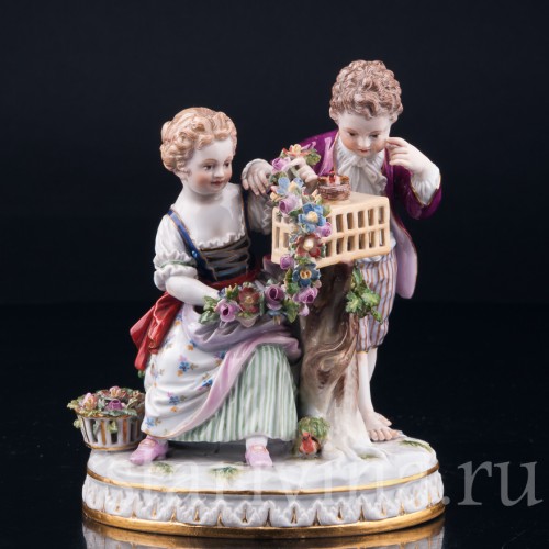 Пара с птичьей клеткой, аллегория Весны, Meissen, Германия, 19 в