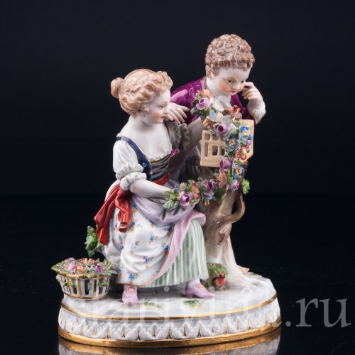 Пара с птичьей клеткой, аллегория Весны, Meissen, Германия, 19 в