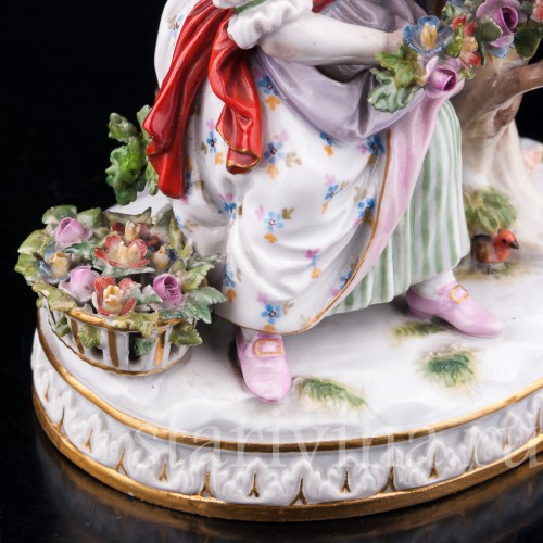 Пара с птичьей клеткой, аллегория Весны, Meissen, Германия, 19 в