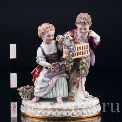 Пара с птичьей клеткой, аллегория Весны, Meissen, Германия, 19 в