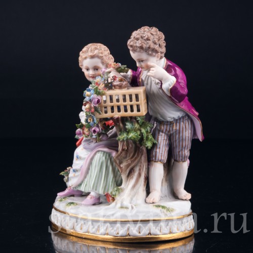 Пара с птичьей клеткой, аллегория Весны, Meissen, Германия, 19 в