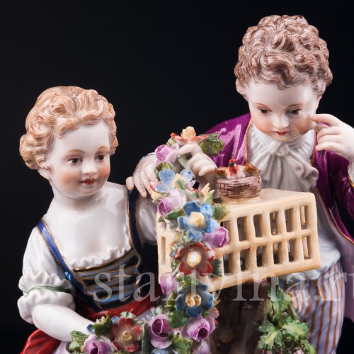 Пара с птичьей клеткой, аллегория Весны, Meissen, Германия, 19 в