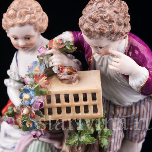 Пара с птичьей клеткой, аллегория Весны, Meissen, Германия, 19 в