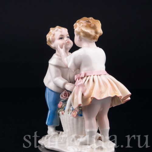 Первый поцелуй, дети с корзиной цветов, Karl Ens, Германия, 1920-30 гг