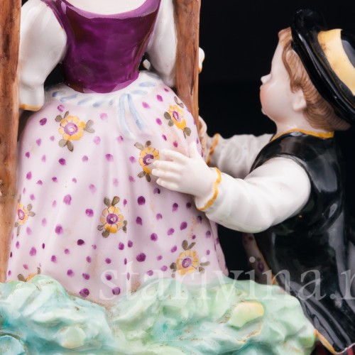 Антикварная фарфоровая статуэтка "На ходулях", играющие дети, Karl Ens, Германия, кон. 19 в.