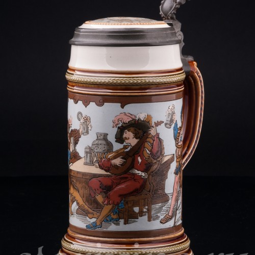 Старинная пивная кружка Ландскнехты, с музыкальной шкатулкой 1/2 л, Villeroy & Boch, Германия, 1910 г.