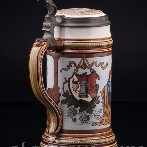 Старинная пивная кружка Ландскнехты, с музыкальной шкатулкой 1/2 л, Villeroy & Boch, Германия, 1910 г.