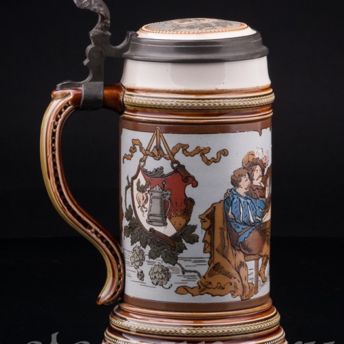 Старинная пивная кружка Ландскнехты, с музыкальной шкатулкой 1/2 л, Villeroy & Boch, Германия, 1910 г.