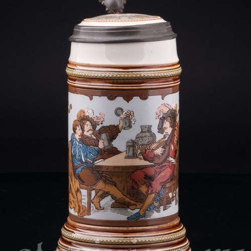 Старинная пивная кружка Ландскнехты, с музыкальной шкатулкой 1/2 л, Villeroy & Boch, Германия, 1910 г.