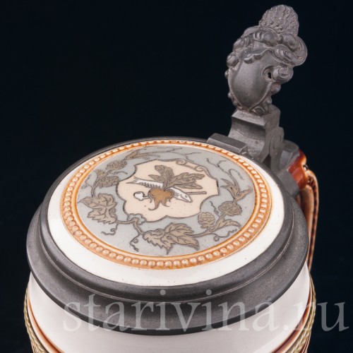 Старинная пивная кружка Ландскнехты, с музыкальной шкатулкой 1/2 л, Villeroy & Boch, Германия, 1910 г.