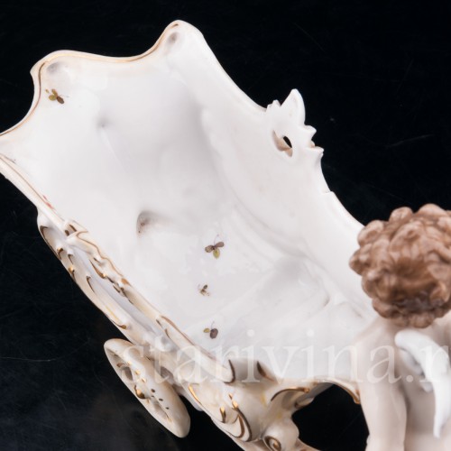 Антикварная фарфорвая статуэтка Ангелочек с возком, Volkstedt, Германия, 19 в.