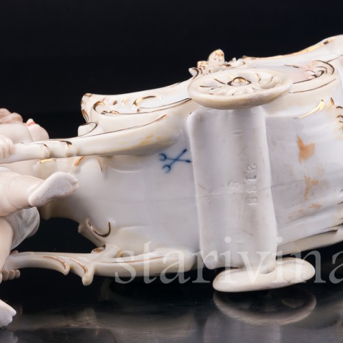 Антикварная фарфорвая статуэтка Ангелочек с возком, Volkstedt, Германия, 19 в.