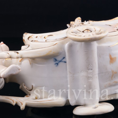 Антикварная фарфорвая статуэтка Ангелочек с возком, Volkstedt, Германия, 19 в.