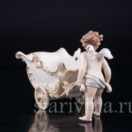 Антикварная фарфорвая статуэтка Ангелочек с возком, Volkstedt, Германия, 19 в.