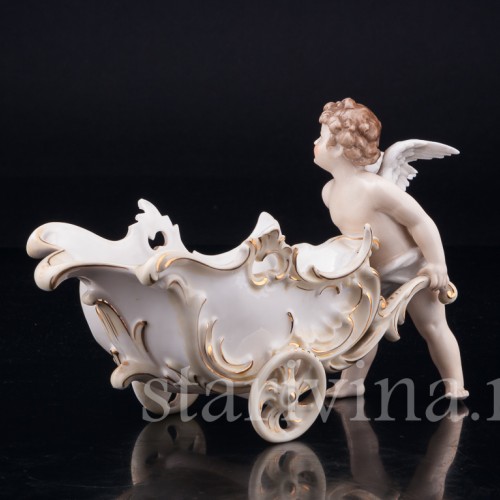 Антикварная фарфорвая статуэтка Ангелочек с возком, Volkstedt, Германия, 19 в.