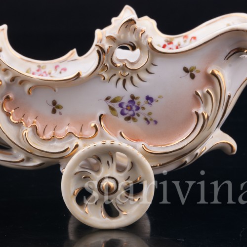 Антикварная фарфорвая статуэтка Ангелочек с возком, Volkstedt, Германия, 19 в.