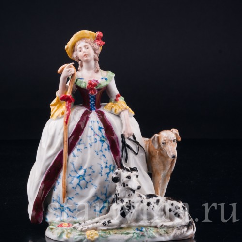 Фарфорвая статуэтка Дама с тростью и собаками, Karl Ens, Германия, 1920-30 гг.