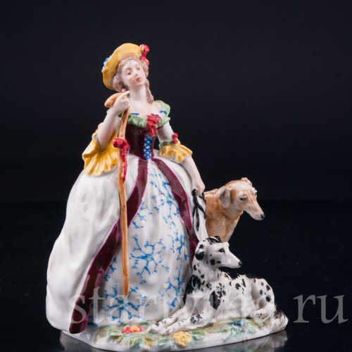 Фарфорвая статуэтка Дама с тростью и собаками, Karl Ens, Германия, 1920-30 гг.