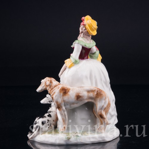 Фарфорвая статуэтка Дама с тростью и собаками, Karl Ens, Германия, 1920-30 гг.