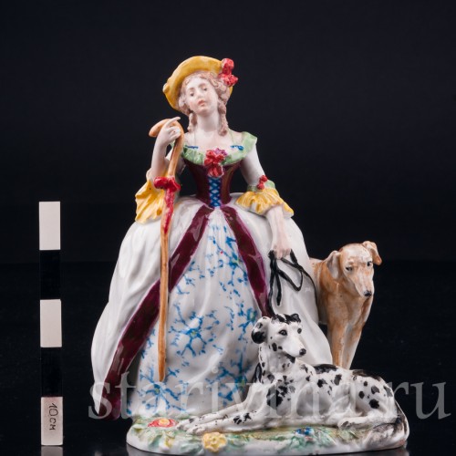 Фарфорвая статуэтка Дама с тростью и собаками, Karl Ens, Германия, 1920-30 гг.