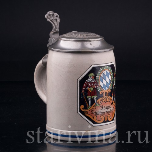 Старинная Кружка Общества Баварских стрелков, Steuler & Co, Германия, пер. пол. 20 в.