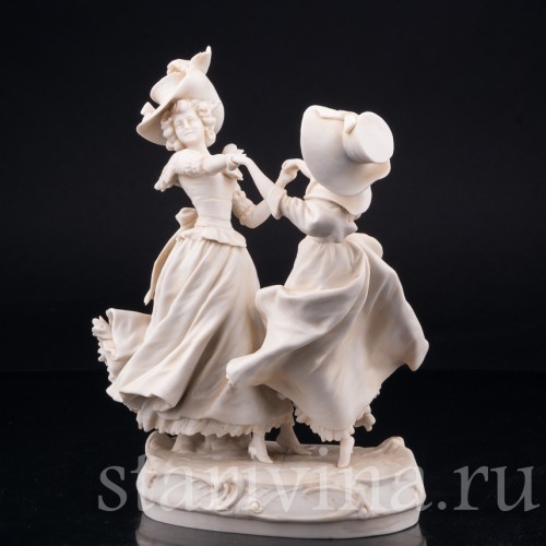 Старинная фарфорвая композиция "В вихре танца", танцующие девушки, Scheibe-Alsbach, Германия, 1925-45 гг.