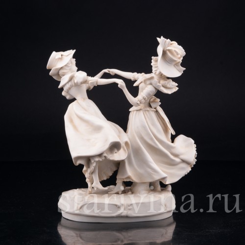Старинная фарфорвая композиция "В вихре танца", танцующие девушки, Scheibe-Alsbach, Германия, 1925-45 гг.