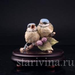 Фигурка птиц из фарфора Лазоревки на ежевике, Alka Kaiser, Германия, вт. пол. 20 в.