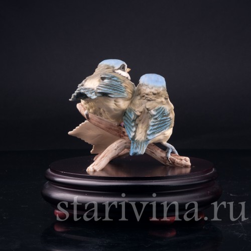 Фигурка птиц из фарфора Лазоревки на ежевике, Alka Kaiser, Германия, вт. пол. 20 в.