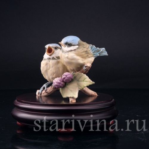 Фигурка птиц из фарфора Лазоревки на ежевике, Alka Kaiser, Германия, вт. пол. 20 в.