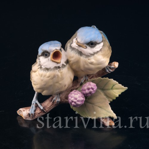 Фигурка птиц из фарфора Лазоревки на ежевике, Alka Kaiser, Германия, вт. пол. 20 в.