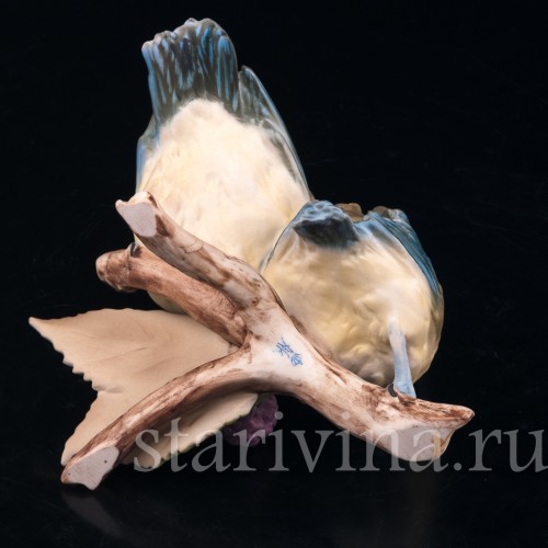 Фигурка птиц из фарфора Лазоревки на ежевике, Alka Kaiser, Германия, вт. пол. 20 в.