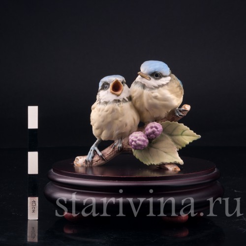 Фигурка птиц из фарфора Лазоревки на ежевике, Alka Kaiser, Германия, вт. пол. 20 в.