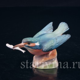 Фарфорвая статуэтка птицы Зимородок с рыбкой, Royal Worcester, Великобритания, сер. 20 в.