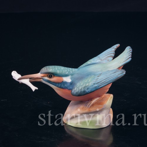 Фарфорвая статуэтка птицы Зимородок с рыбкой, Royal Worcester, Великобритания, сер. 20 в.
