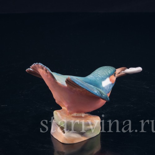 Фарфорвая статуэтка птицы Зимородок с рыбкой, Royal Worcester, Великобритания, сер. 20 в.