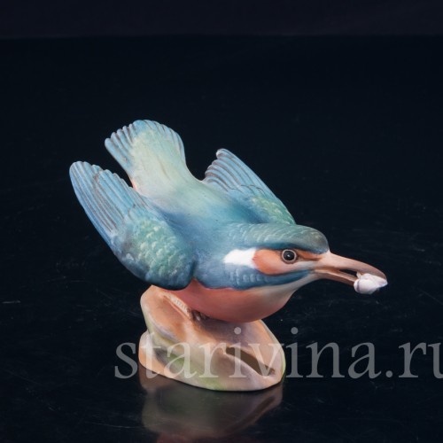 Фарфорвая статуэтка птицы Зимородок с рыбкой, Royal Worcester, Великобритания, сер. 20 в.