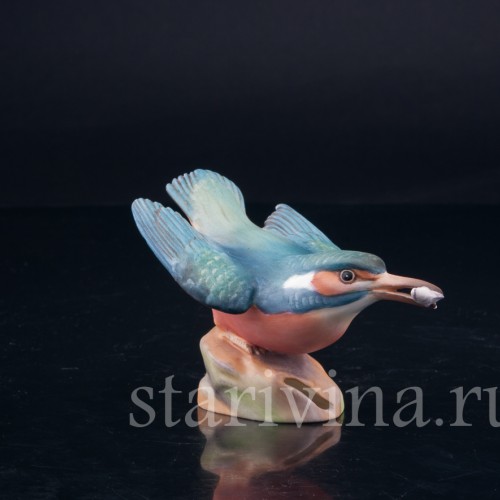 Фарфорвая статуэтка птицы Зимородок с рыбкой, Royal Worcester, Великобритания, сер. 20 в.