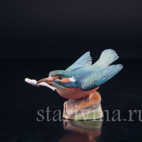 Фарфорвая статуэтка птицы Зимородок с рыбкой, Royal Worcester, Великобритания, сер. 20 в.