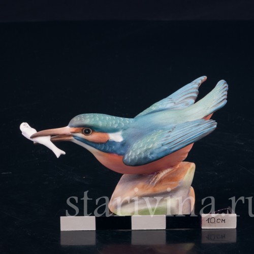 Фарфорвая статуэтка птицы Зимородок с рыбкой, Royal Worcester, Великобритания, сер. 20 в.